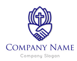 religious logo handshake under cross line art