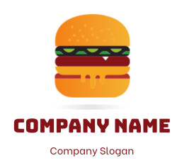 Illustrated icon of a hamburger with sesame bun and toppings.