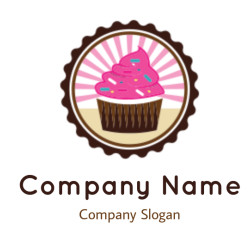 restaurant retro pink cupcake in badge with rays