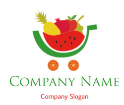 food logo icon of fruits forming shopping cart