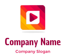 Colorful play button icon with a gradient background.