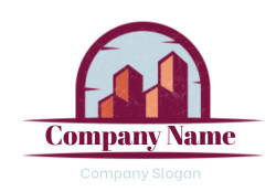 Logo featuring a silhouette of a cityscape with buildings against a circular background.