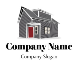 Illustration of a modern black house with a red door and window.