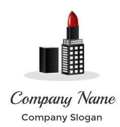 Illustration of red lipstick in black tube packaging with lid.