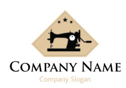 Emblem featuring a silhouette of a vintage sewing machine with three stars above.