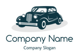 Silhouette of a classic vintage car in dark blue.