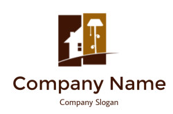 Abstract logo featuring a stylized brown house with a tree