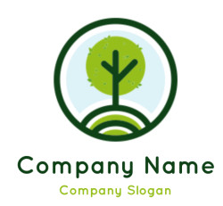 Minimalist tree symbol inside a circle representing nature and sustainability.