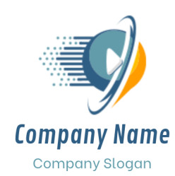 Illustration of a digital play button with dynamic dots and swirling lines.