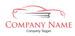 A sleek car outline logo in red and black.