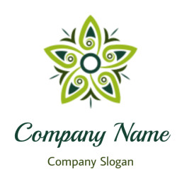 Geometric green floral pattern with symmetrical shapes and abstract design.