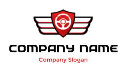 Red shield emblem with wings and a target symbol in the center.