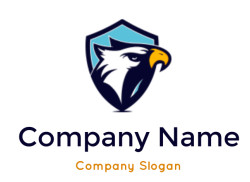 Illustrated eagle head logo with a shield background.