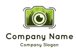 photography logo pine trees in camera with lens