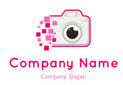 Icon of a camera with a pixelated design representing digital photography.