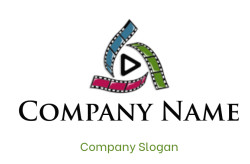 Logo featuring multicolored film strips surrounding a play button.