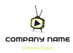 Illustration of a retro TV with a play button on the screen in black and yellow colors.