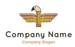 Stylized eagle logo with colorful wings in orange and yellow tones.