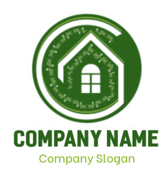 Green circular icon of a house symbolizing eco-friendliness and sustainability.