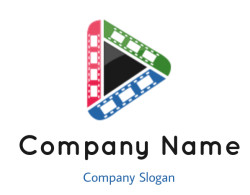 Play button icon with colorful film strip design.