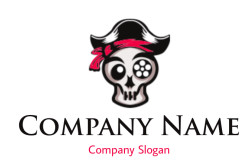 Cartoon-style pirate skull with an eye patch, red bandana, and film reel eye.