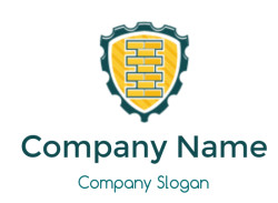 A shield emblem with a yellow brick pattern surrounded by a green outline.