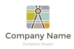 Geometric design with a divider icon overlayed on a colorful segmented background.