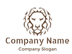 Minimalist design of a lion's head in brown outline.