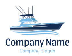 Illustration of a sport fishing boat with multiple rods on ocean waves.