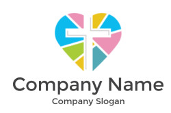 Logo featuring a cross within a multicolored heart design.