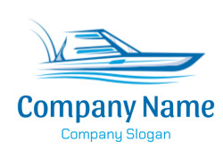 Stylized graphic illustration of a speedboat gliding over blue waves.