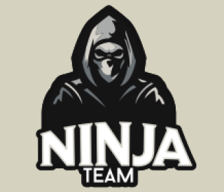 Ninja Team logo featuring a hooded and masked figure in grayscale.
