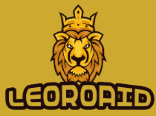 Logo featuring a majestic lion wearing a king's crown above the text LEORAID on a golden background.