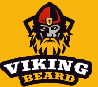 Viking Beard logo featuring a Viking with a helmet and a large beard.