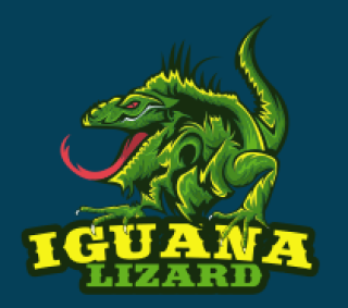 Colorful iguana lizard logo with vibrant design elements.