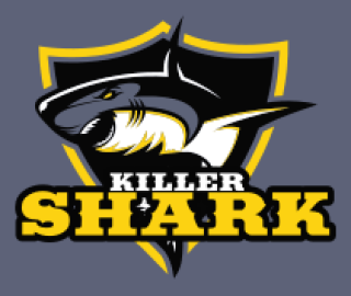 Killer Shark sports logo with a fierce shark illustration and bold text.