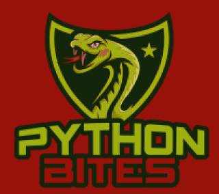 Logo of Python Bites featuring a green snake on a shield with text.