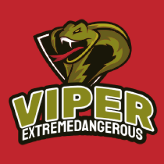Viper sports logo with a green snake and bold lettering on a red background.