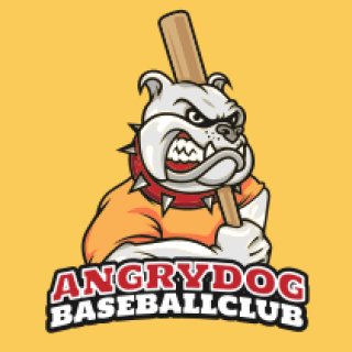Angry Dog Baseball Club logo featuring a cartoon bulldog holding a baseball bat.