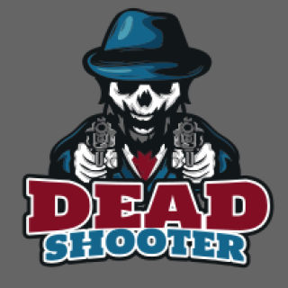 Logo featuring a skull figure in a hat holding two guns with text 'Dead Shooter'.