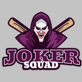 Joker Squad logo featuring a clown face with a purple hood and crossed baseball bats.