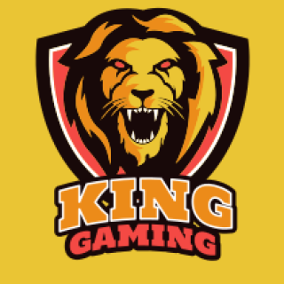 Logo featuring a fierce lion above the words 'King Gaming' on a yellow background.