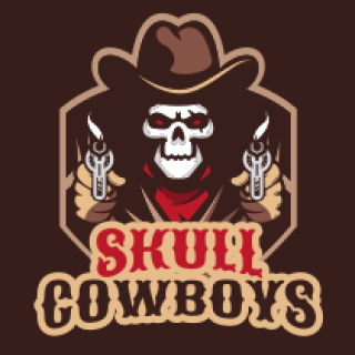 Logo of Skull Cowboys featuring a skeleton cowboy with pistols and a wide-brimmed hat.