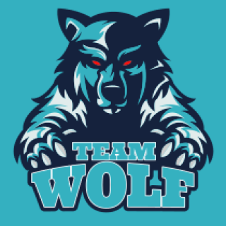 Team Wolf logo featuring a fierce wolf with red eyes and bold typography.