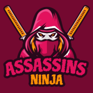 Assassins Ninja logo featuring a hooded figure with dual swords.