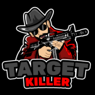 Target Killer logo featuring an animated character with a hat and sunglasses holding a rifle.