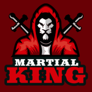 Martial King logo featuring a lion in a red hood with crossed swords.