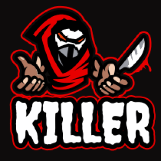 Cartoon image of a masked character in a red hood holding a knife with 'Killer' text.