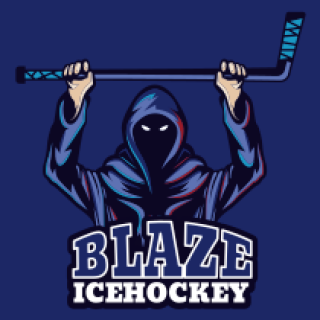 Blaze Ice Hockey logo featuring a hooded figure holding a hockey stick.
