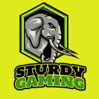 Sturdy Gaming logo featuring an elephant head on a neon yellow background.